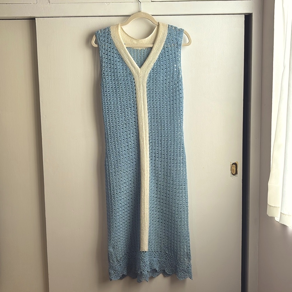 Vintage blue lace crochet knitted dress